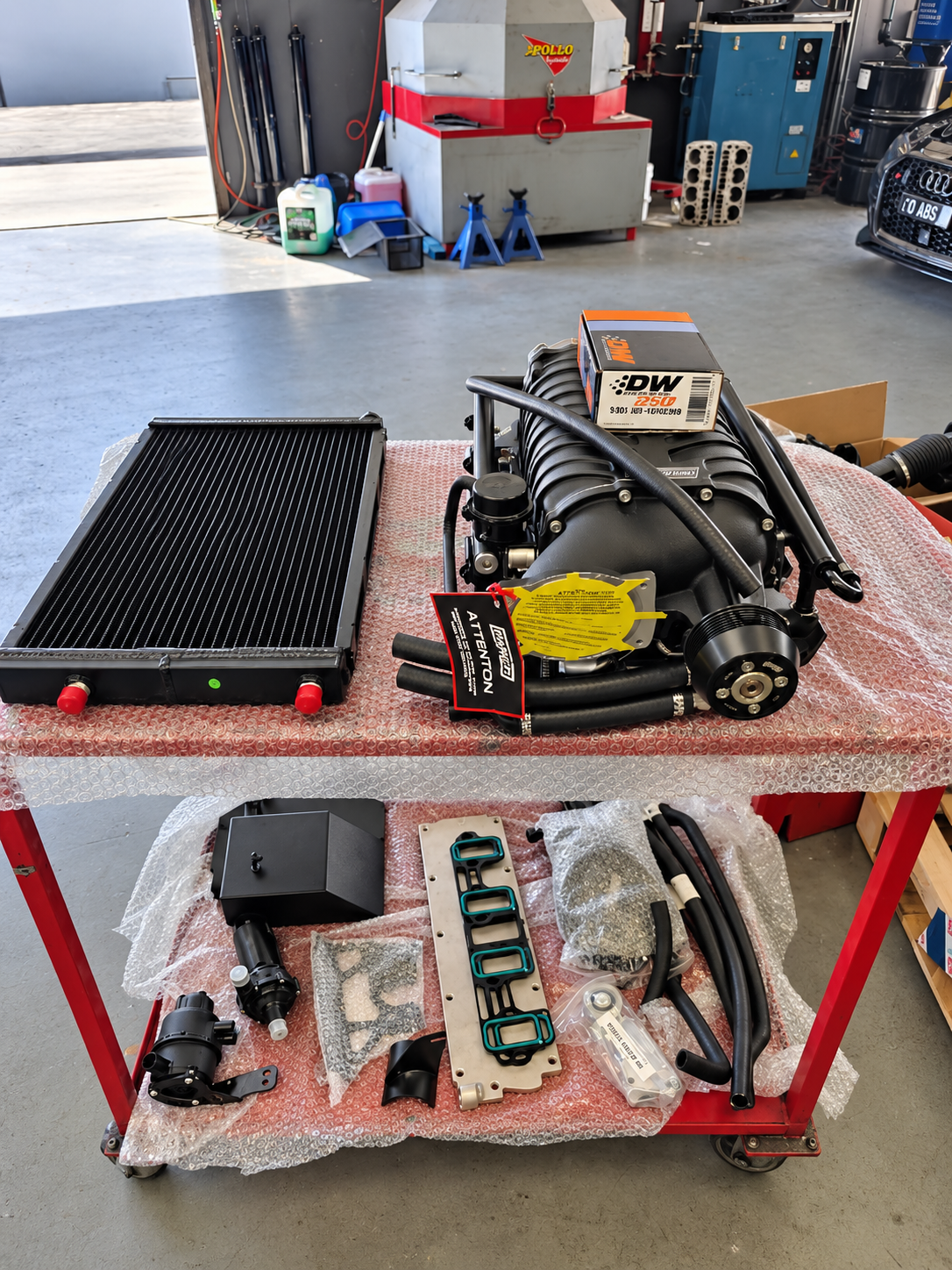 Harrop FDFI 2300 supercharger kit laid out ready to fit